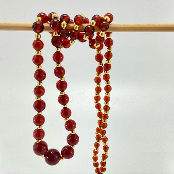 VTG, Lamp Work Glass & Gold Bead Necklace, Root Beer Color, Rope Length, 36" - Picture 6 of 11